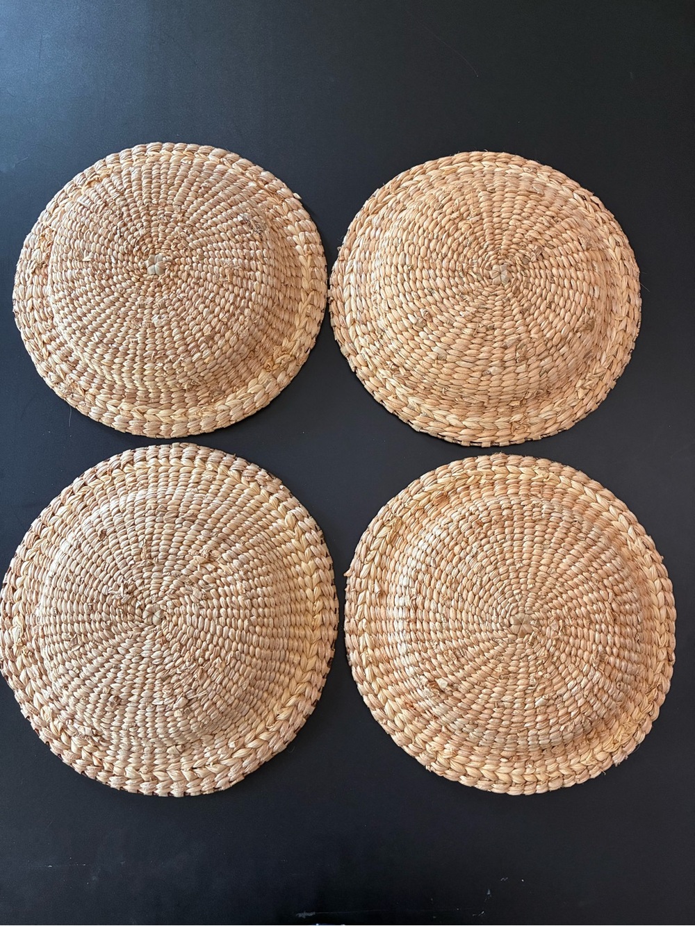 Set Of 4 Nesting Wicker Rattan Woven Baskets Plate Holders Semi Flat 11” - Picture 2 of 7